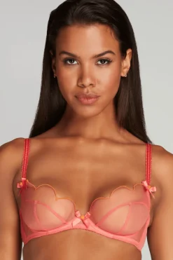 Sheer Lingerie | Plunge Bras>Agent Provocateur Lorna Plunge Bra Coral/Orange
