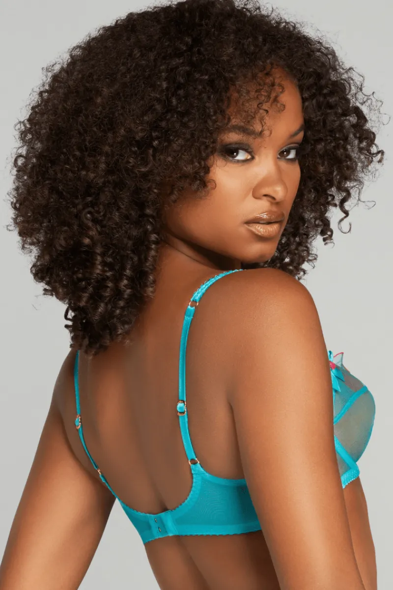 Sheer Lingerie | Plunge Bras>Agent Provocateur Lorna Plunge Bra Teal/Pink