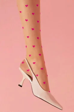 Sheer Stockings | Nude Stockings>FiORE Love Booster Heart Pattern Stockings 15 Denier