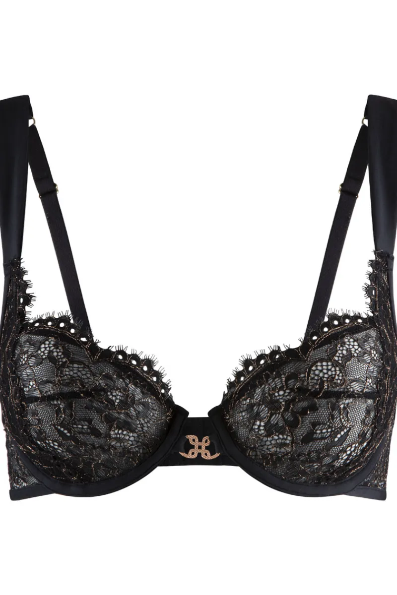 Balconette Bras & Demi Bras | Underwired Bras>Lingadore Lurex Lace Wire Bra Black/Gold
