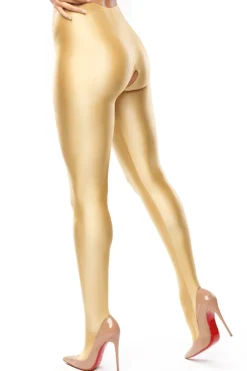 Crotchless Tights | Crotchless Lingerie>Miss O Lycra Glossy Crotchless Tights Gold