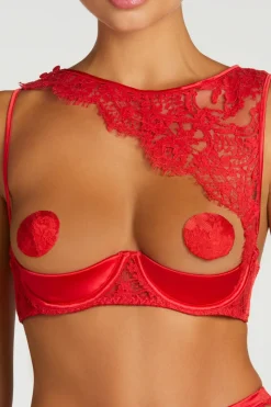 Red Lingerie | Cupless & 1/4 Cup Bras>Coco de Mer Marella Quarter Cup Bra, Size S (UK 8-10) Red