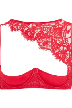 Red Lingerie | Cupless & 1/4 Cup Bras>Coco de Mer Marella Quarter Cup Bra, Size S (UK 8-10) Red