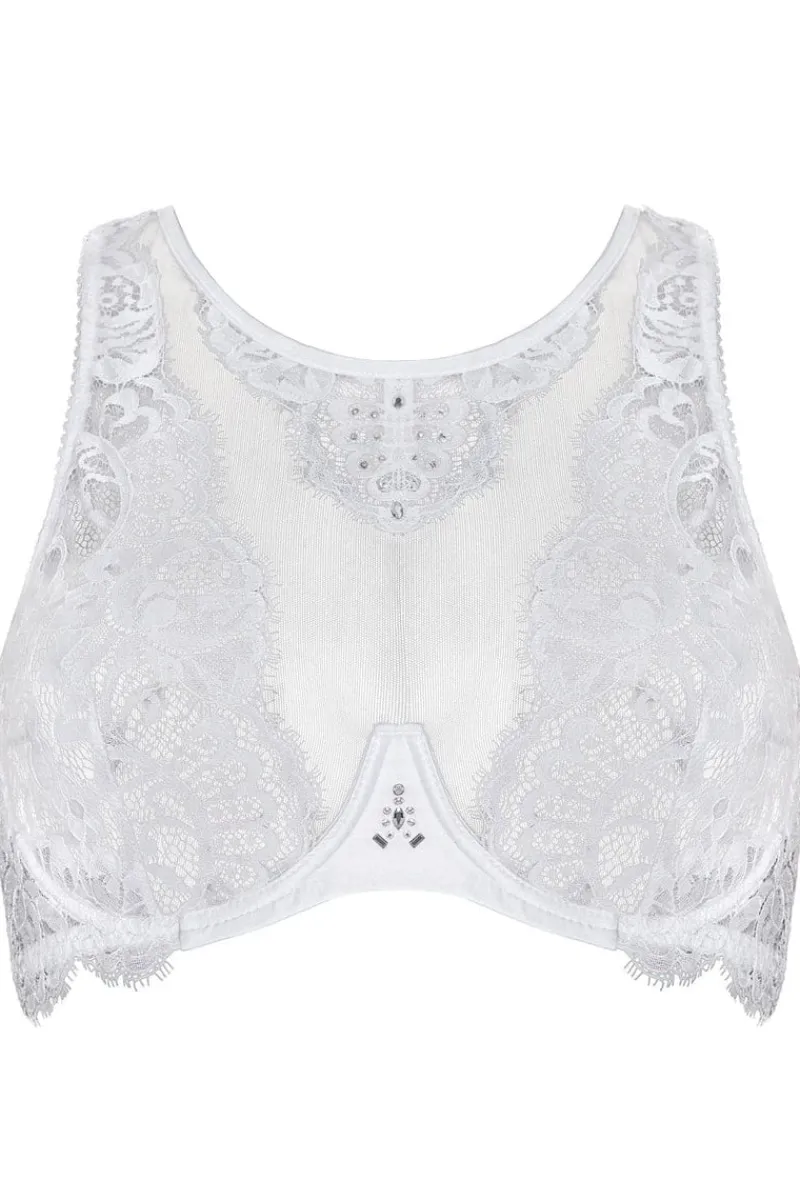 Bridal & Honeymoon Lingerie | Halterneck Bras>Prelude Marlene Fantasy Bra with Swarovski Crystals in White, Size UK 32C