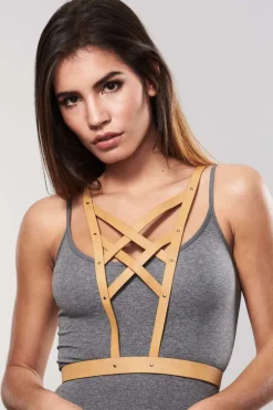 Pleasure | Harnesses>Bijoux Indiscrets Maze Vegan Leather Cross Cleavage Harness Light Brown