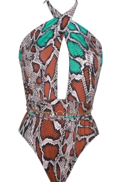 Swimsuits>Prelude Mermaids Cutout Swimsuit in Animal Print