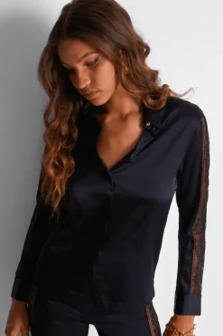 Silk Nightwear | Pyjama Tops>Aubade Midnight Whisper Silk Blouse Black