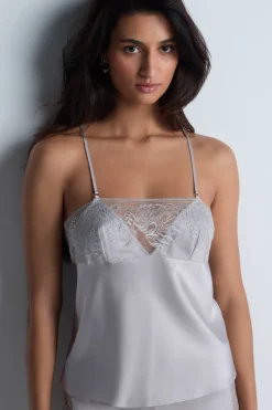 Silk Nightwear | Pyjama Tops>Aubade Midnight Whisper Silk Top in Cosmos Silver