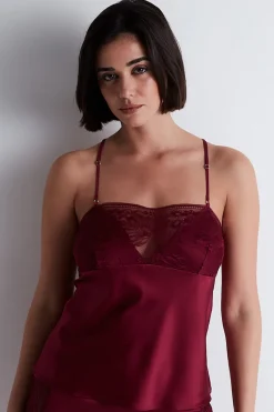 Silk Nightwear | Pyjama Tops>Aubade Midnight Whisper Silk Top Crimson Red