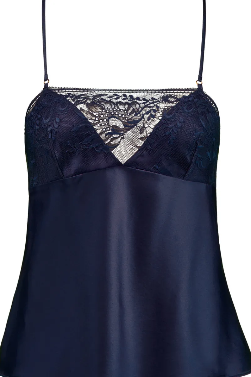 Silk Nightwear | Pyjama Tops>Aubade Midnight Whisper Silk Top Evening Blue