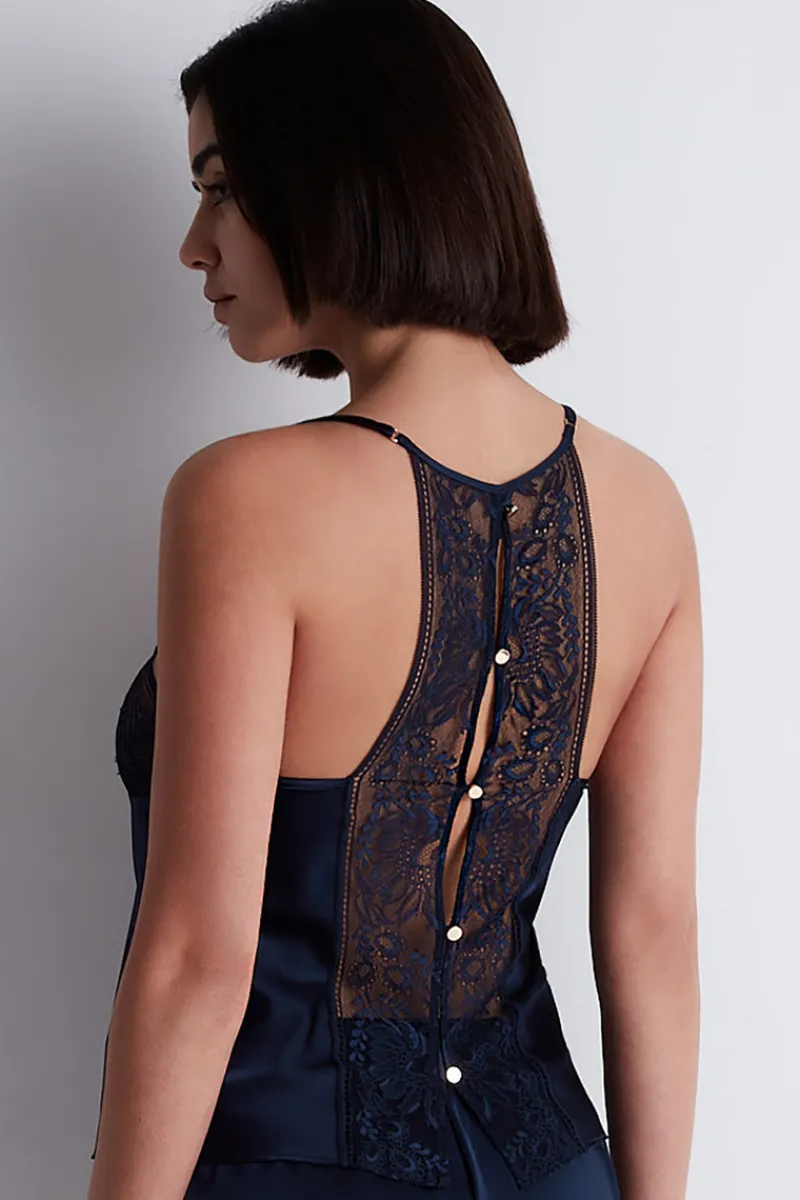 Silk Nightwear | Pyjama Tops>Aubade Midnight Whisper Silk Top Evening Blue