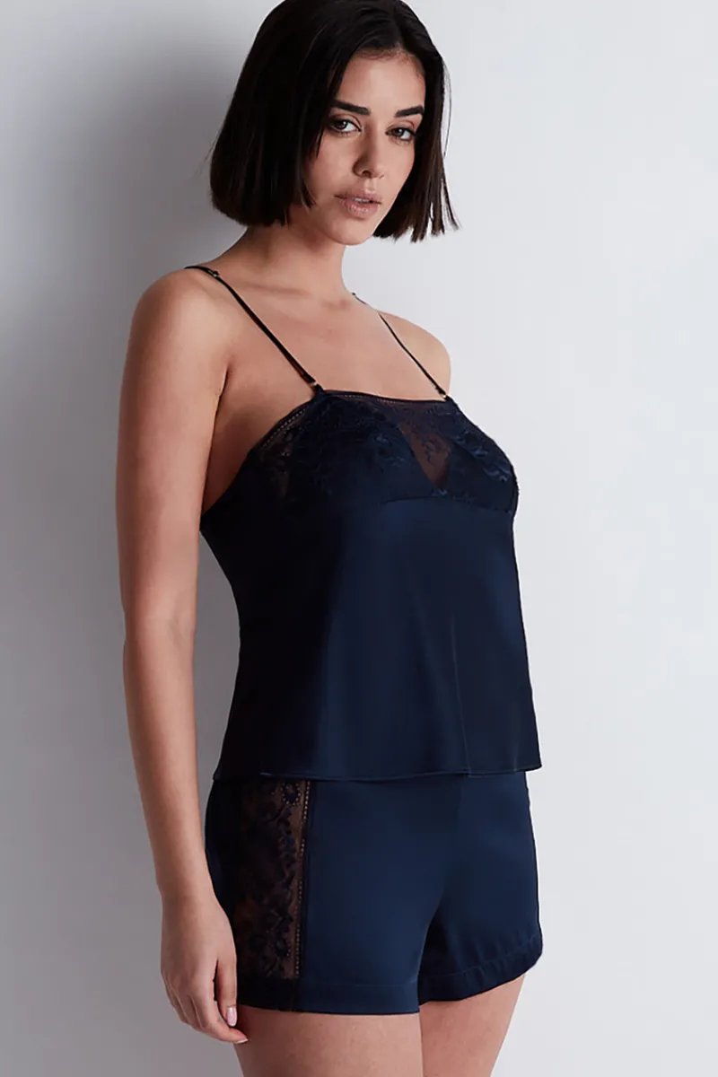 Silk Nightwear | Pyjama Tops>Aubade Midnight Whisper Silk Top Evening Blue