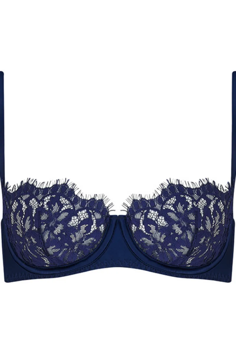 Underwired Bras>Coco de Mer Muse - Beatrice Lace Half Cup Bra Navy