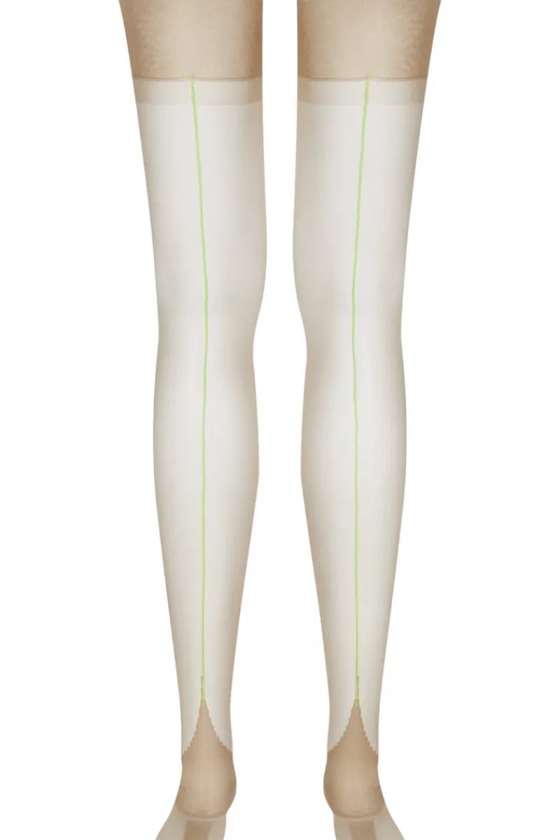 Nylon Stockings | Seamed Stockings>Maison Close Neon Green Seamed Nylon Stockings Nude