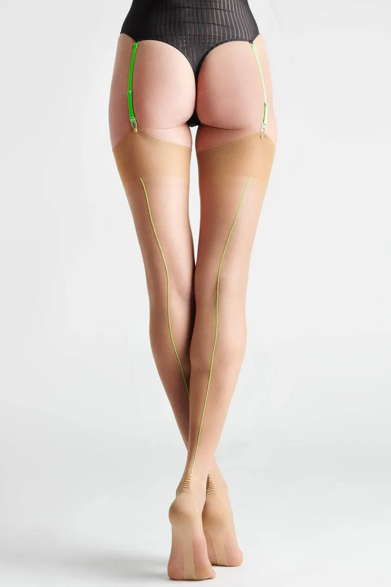 Nylon Stockings | Seamed Stockings>Maison Close Neon Green Seamed Nylon Stockings Nude