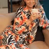 Pyjama Tops | Red Lingerie>Cyberjammies Nicole Animal Floral Print Long Sleeve Pyjama Top CharcoalMix