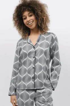 Pyjama Tops | £30 And Under>Cyberjammies Nicole Geo Print Long Sleeve Pyjama Top CreamMix