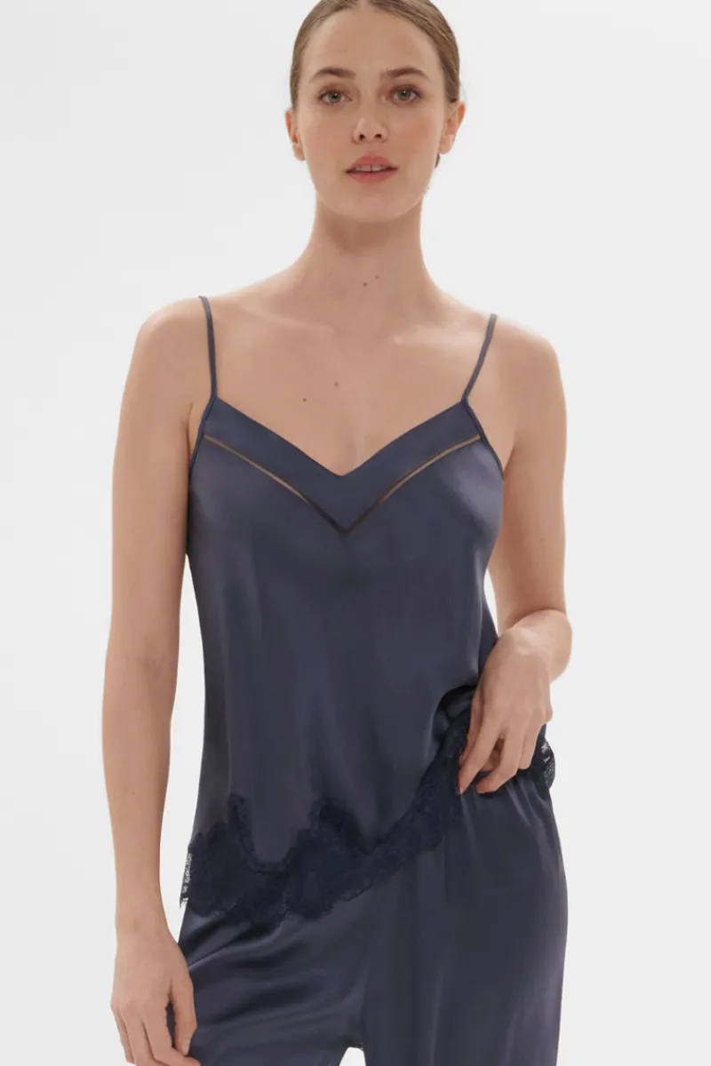 Silk Nightwear | Pyjama Tops>Simone Pérèle Nocturne Silk Camisole Cinder Blue
