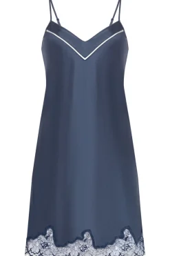 Silk Nightwear | Nighties, Babydolls & Chemises>Simone Pérèle Nocturne Silk Nightdress Cinder Blue, Size 4 (UK 14-16)