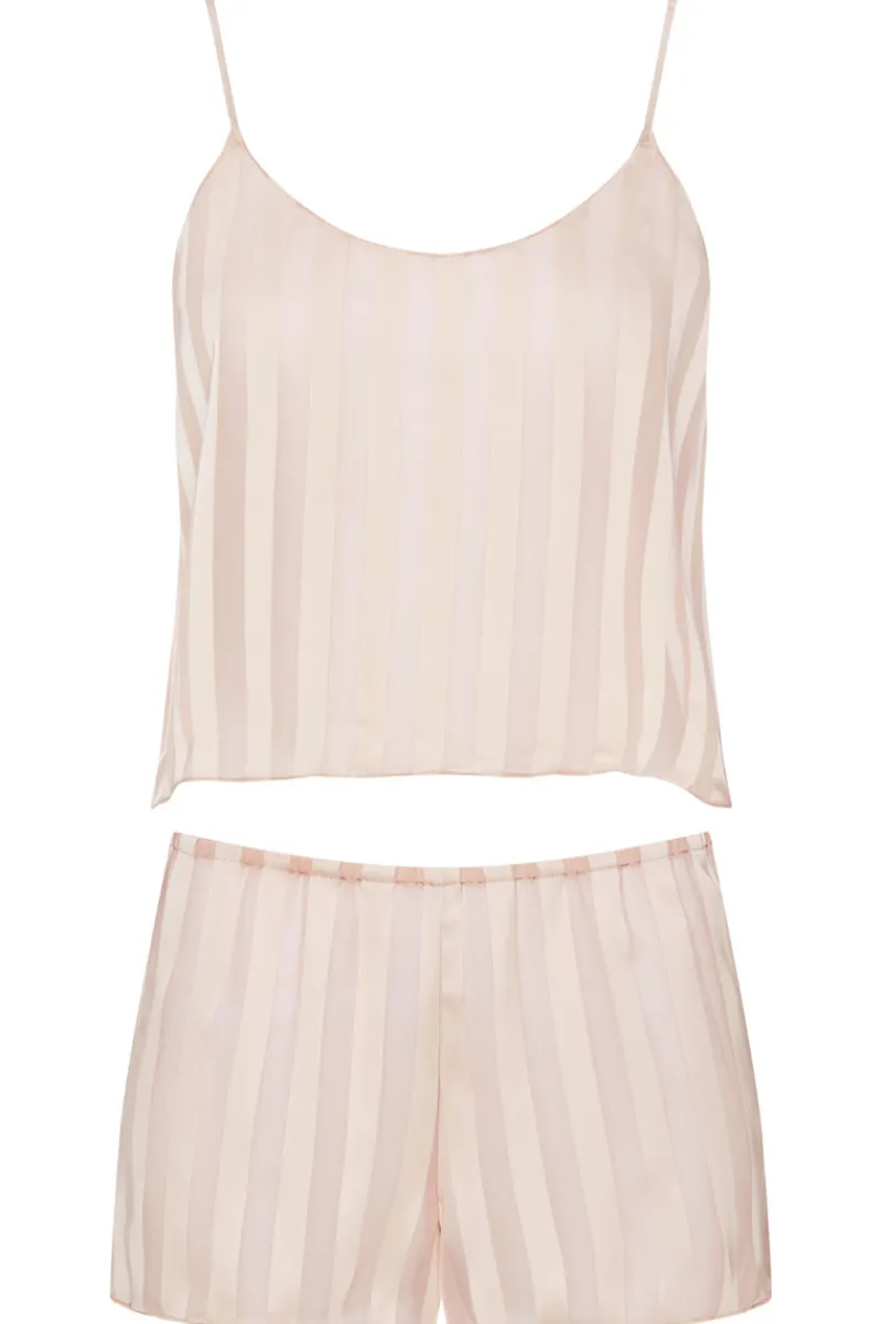 Pyjama Sets | 2 Piece Lingerie Sets>Cadolle Nude Striped Chiffon Nightwear Set NudeStripes
