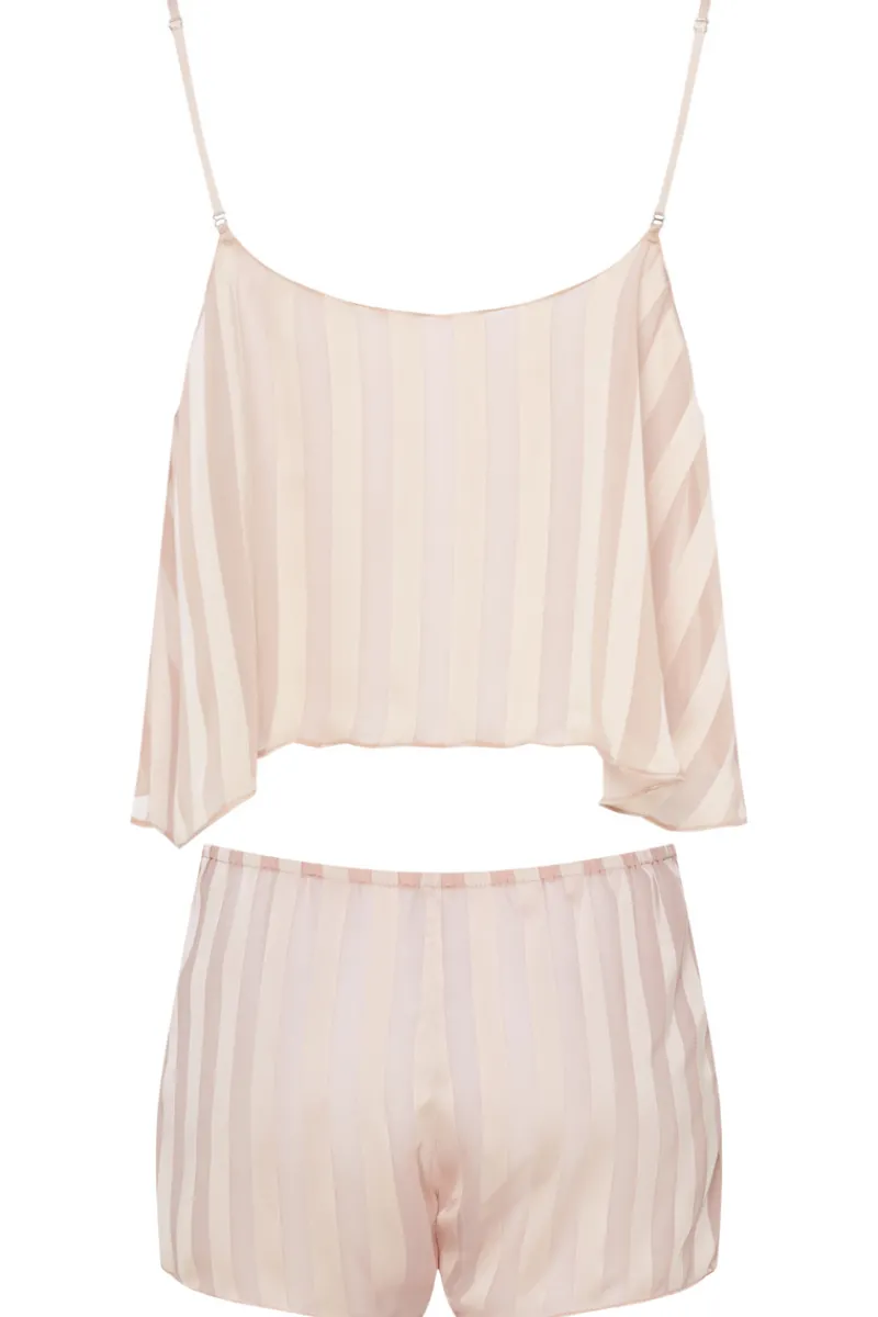 Pyjama Sets | 2 Piece Lingerie Sets>Cadolle Nude Striped Chiffon Nightwear Set NudeStripes