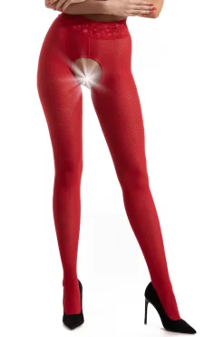Crotchless Tights | Patterned Tights>Amour Nymph Open Crotch Tights Red 30 Denier