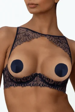 Cupless & 1/4 Cup Bras | Underwired Bras>Coco de Mer Odonata Quarter Cup Bra MidnightBlue