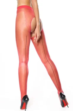 Back Seamed Tights | Crotchless Tights>Miss O Open Crotch Back Seamed Tights Raspberry Red 20 Denier