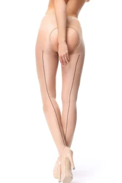 Nude Tights | Crotchless Tights>Miss O Open Crotch Back Seamed Tights Beige 20 Denier