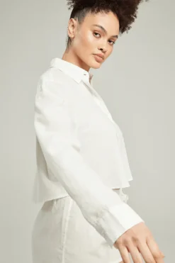 Pyjama Tops | Bridal & Honeymoon Lingerie>Nudea Organic Cotton Cropped PJ Shirt in White
