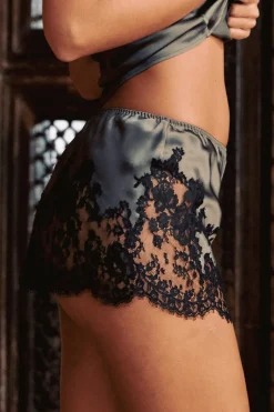 Silk Nightwear | Pyjama Pants & Shorts>Marjolaine Pearl Silk Shorty PearlSlate/Black