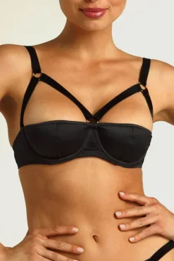 Balconette Bras & Demi Bras | Underwired Bras>Coco de Mer Persephone Underwired Half Cup Balcony Bra Black
