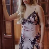 Silk Nightwear | Nighties, Babydolls & Chemises>Marjolaine Petal Lace Up Silk Nightie Petal/Black