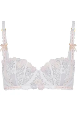 Bridal & Honeymoon Lingerie | Balconette Bras & Demi Bras>Agent Provocateur Petunia Balconette Underwired Bra, Size 32B White/Blush/BabyPink