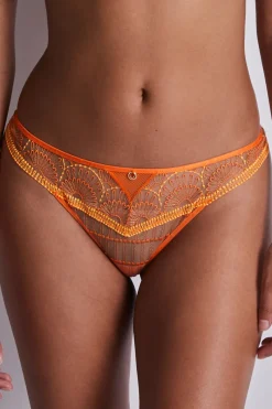 Luxury French Lingerie | Sexy Lingerie>Aubade Pure Vibration Tanga Thong, Size XS (UK 8) OrangePulp