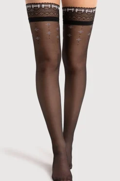 Masks & Blindfolds | Sheer Hold Ups>FiORE Reveil Hold Ups 20 Denier Black/White