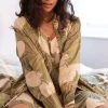Kimonos & Robes>Fable u0026 Eve Richmond Leaf Print Long Dressing Gown, Size UK 8 Multi