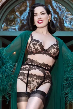 Sheer Lingerie | Suspender Belts>Dita Von Teese Rose Glambition Suspender Black