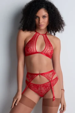 Red Lingerie | Sexy Lingerie>Aubade Rules of Attraction Suspender in Red