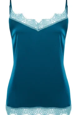 Pyjama Tops | Luxury French Lingerie>Simone Pérèle Satin Secrets Camisole Cyan Blue