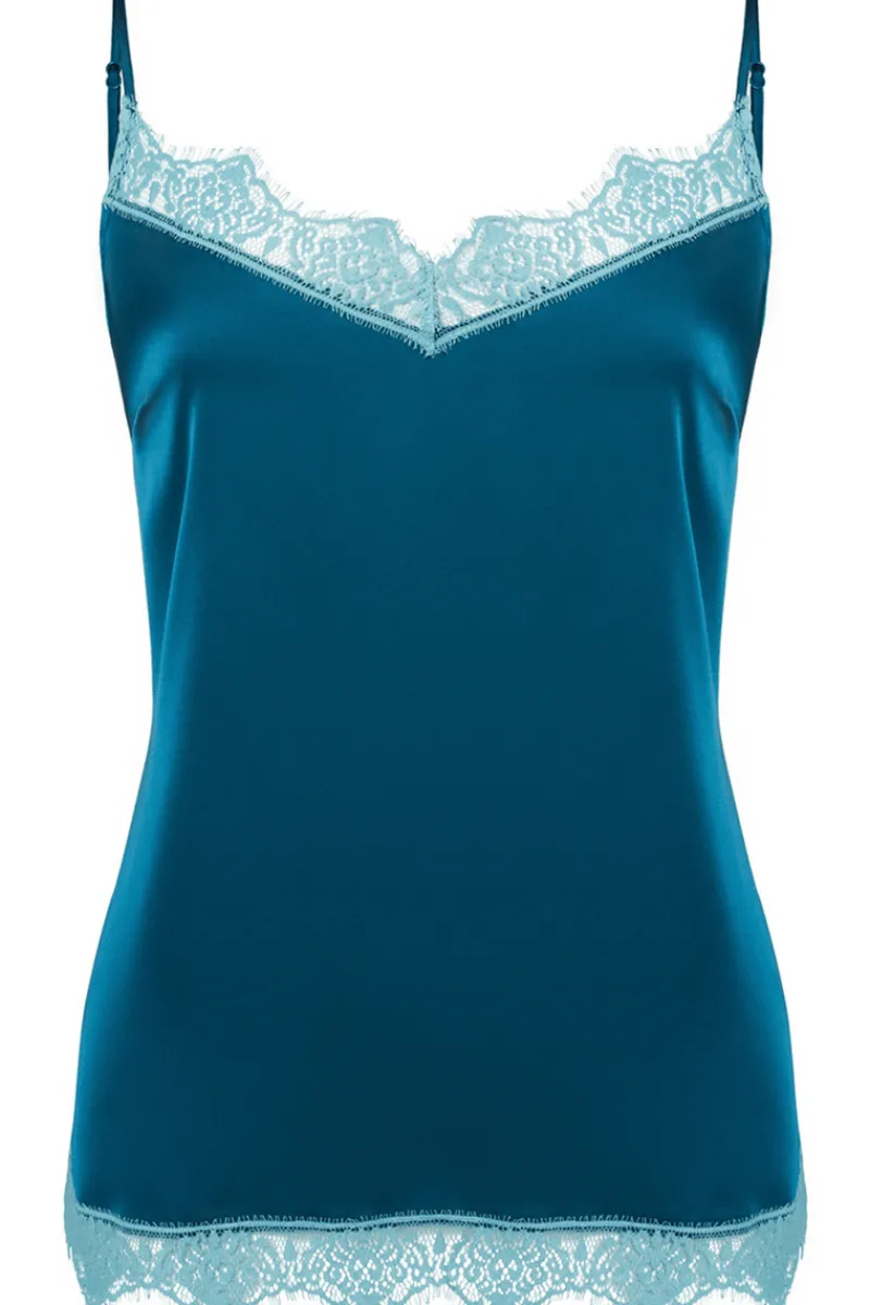 Pyjama Tops | Luxury French Lingerie>Simone Pérèle Satin Secrets Camisole Cyan Blue