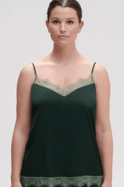 Pyjama Tops | Luxury French Lingerie>Simone Pérèle Satin Secrets Camisole Kolsai Green