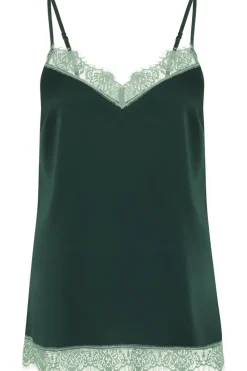 Pyjama Tops | Luxury French Lingerie>Simone Pérèle Satin Secrets Camisole Kolsai Green