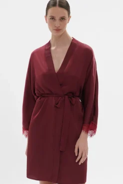 Kimonos & Robes | Red Lingerie>Simone Pérèle Satin Secrets Mid-Length Kimono in Spinel Red