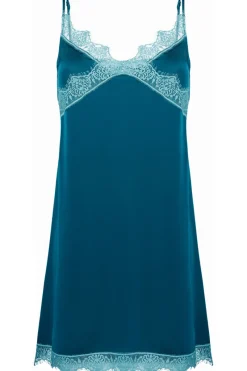 Nighties, Babydolls & Chemises | Luxury French Lingerie>Simone Pérèle Satin Secrets Nightdress Cyan Blue, Size 2 (UK 10-12)
