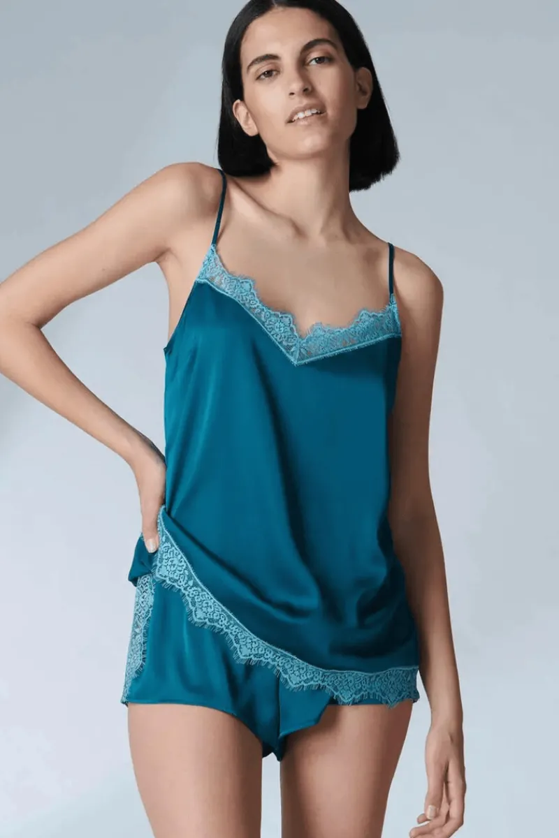 Pyjama Pants & Shorts | Luxury French Lingerie>Simone Pérèle Satin Secrets Short Cyan Blue