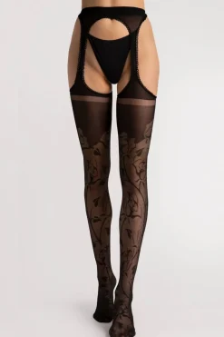 Black Tights | Patterned Tights>FiORE Sensual Amorosa Suspender Tights 30 Denier Black