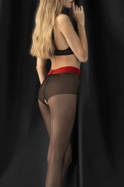 Black Tights | Patterned Tights>FiORE Sensual Firelight Crotchless Tights 20 Denier Black/Red