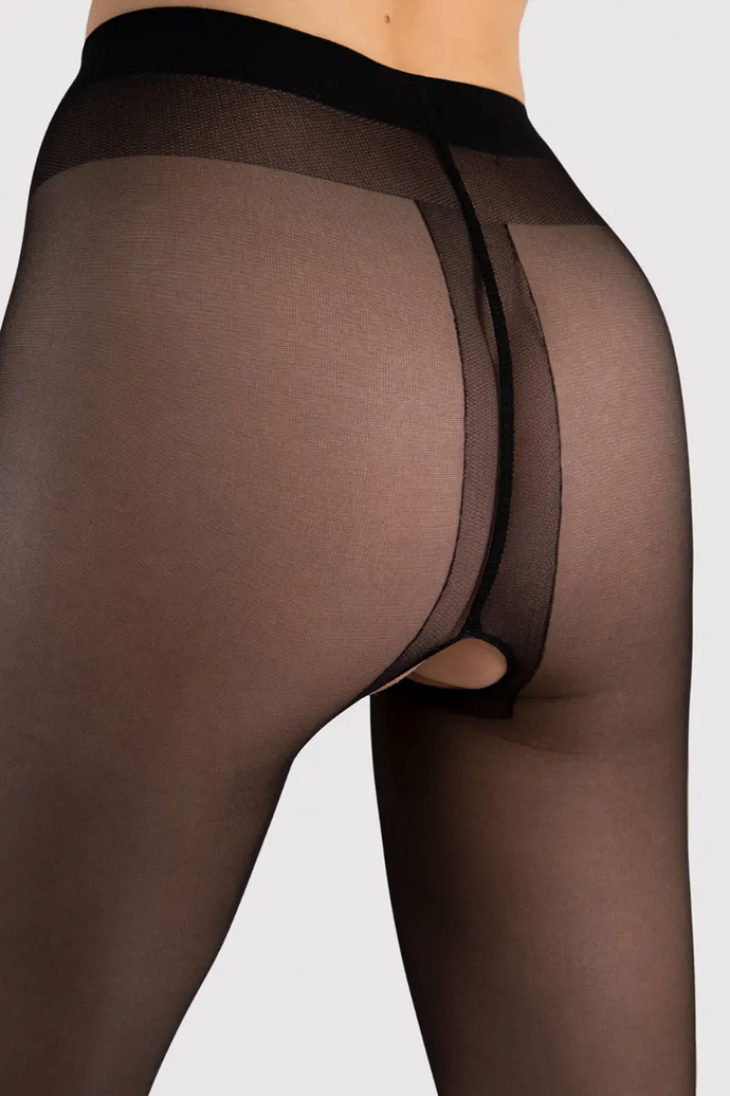 Black Tights | Crotchless Tights>FiORE Sensual Ouvert Tights Black 20 Denier