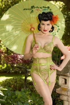 Sheer Lingerie | Suspender Belts>Dita Von Teese Severine Foil Suspender in Absinthe